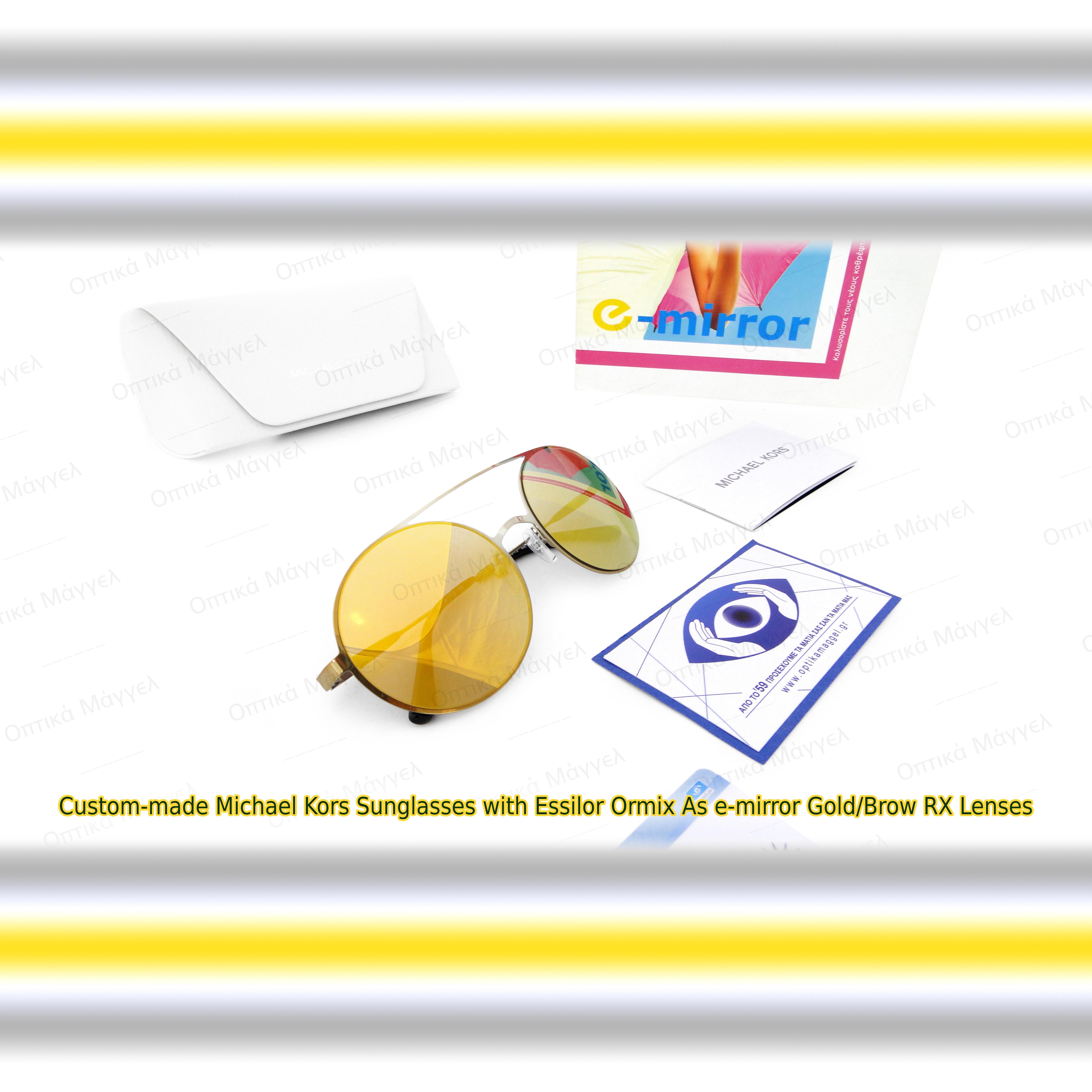 Perfection! Michael Kors Sunglasses & Essilor RX Ormix e-mirror Gold/Brown Lenses