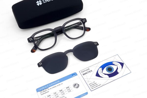 Enjoy Eyewear with magnetic polarized clip-on and Essilor Ormix 1.61 As Crizal Alize UV lenses