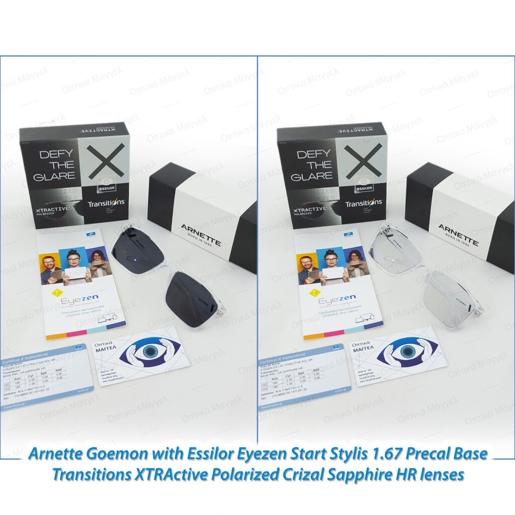 Essilor Eyezen Start Stylis 1,67 Precal Base Transitions XTRActive Polarized Crizal Sapphire HR