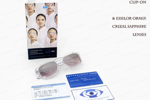 MO Eyewear with Essilor Sapphire RX lenses and custom clip-on with Zeiss Sunlenses 7806
