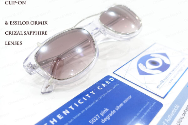 MO Eyewear with Essilor Sapphire RX lenses and custom clip-on with Zeiss Sunlenses 7807