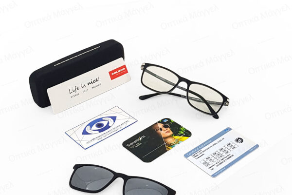 Our Work Essilor Transitions Gen Graphite Green Crizal Alize σε σκελετό Solano με clip-on photo1
