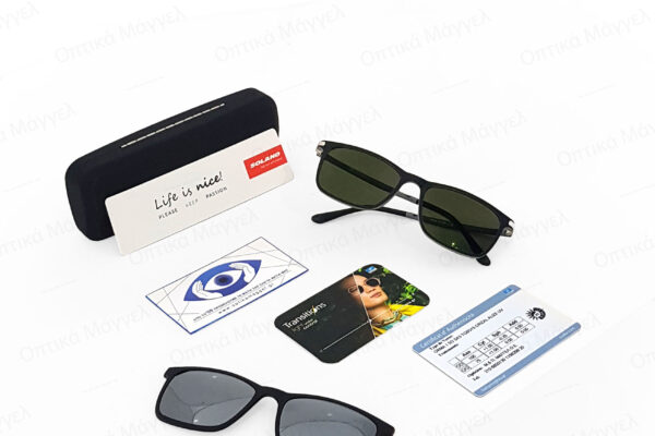 Our Work Essilor Transitions Gen Graphite Green Crizal Alize σε σκελετό Solano με clip-on photo2