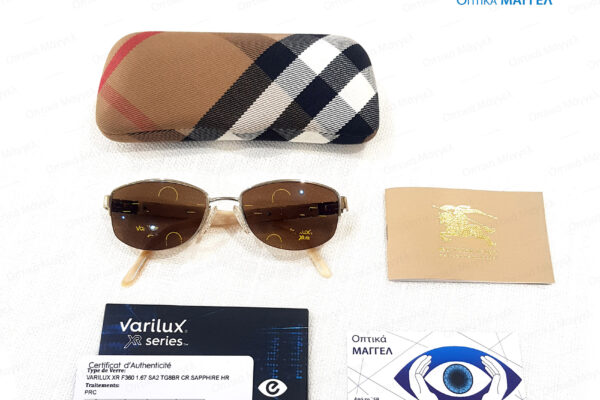 Our Work Burberry nylor eywear with Essilor Varilux XR F360 Fit Stylis 1.67 precal Transitions Gen8 Brown Crizal Sapphire HR - activated/tinted/tinted state