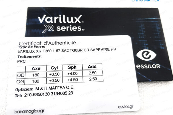 Our Work Burberry nylor eywear with Essilor Varilux XR F360 Fit Stylis 1.67 precal Transitions Gen8 Brown Crizal Sapphire HR - card